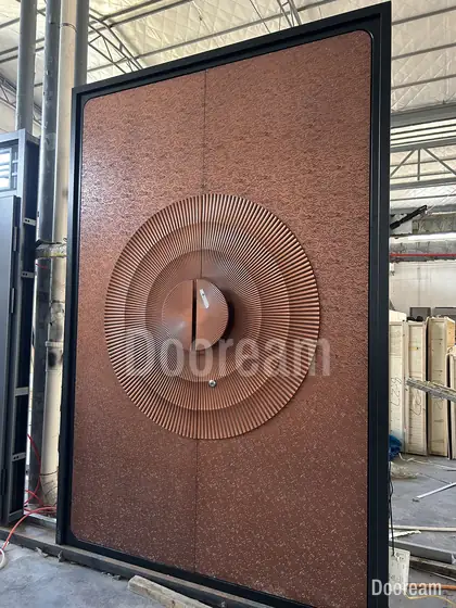 Copper door with a ripple circle, photographed on our floor