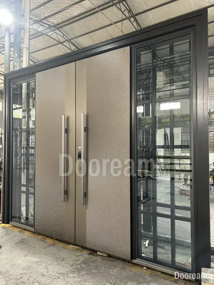 Champagne door with glazed sidelights, photographed on our floor