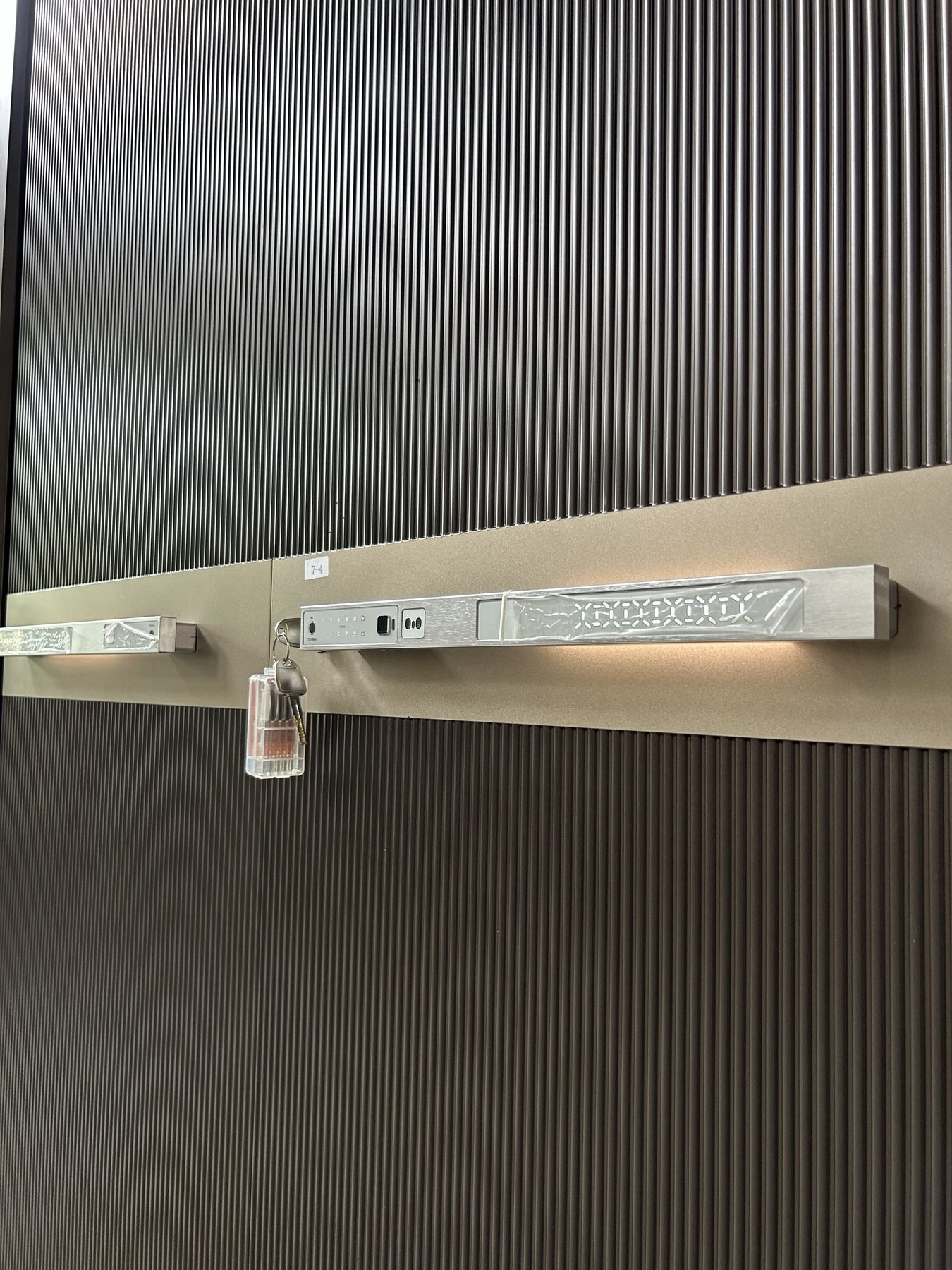 Custom entrance door hardware detail for hotel and villa package coordination