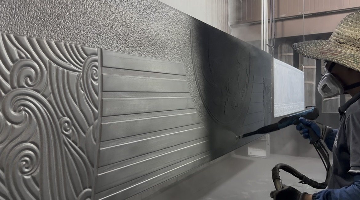 Decorative entrance door panel surface detail