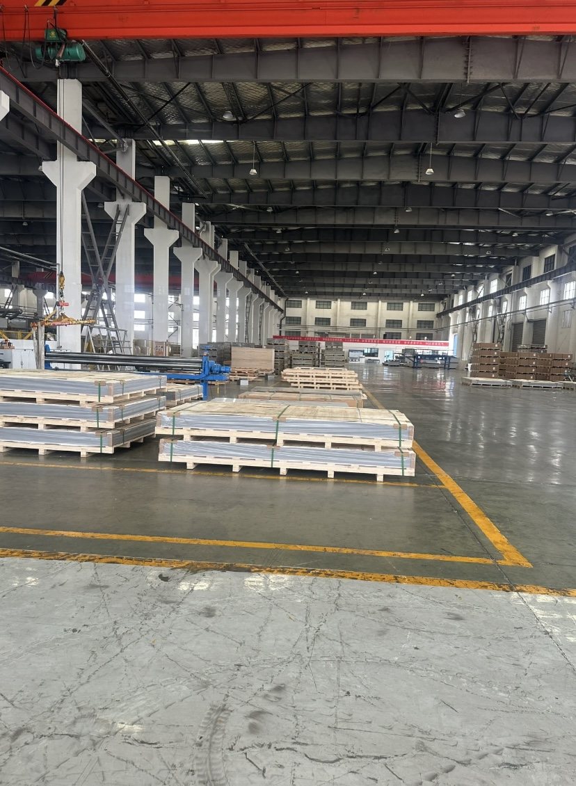 Door factory workshop and material storage area