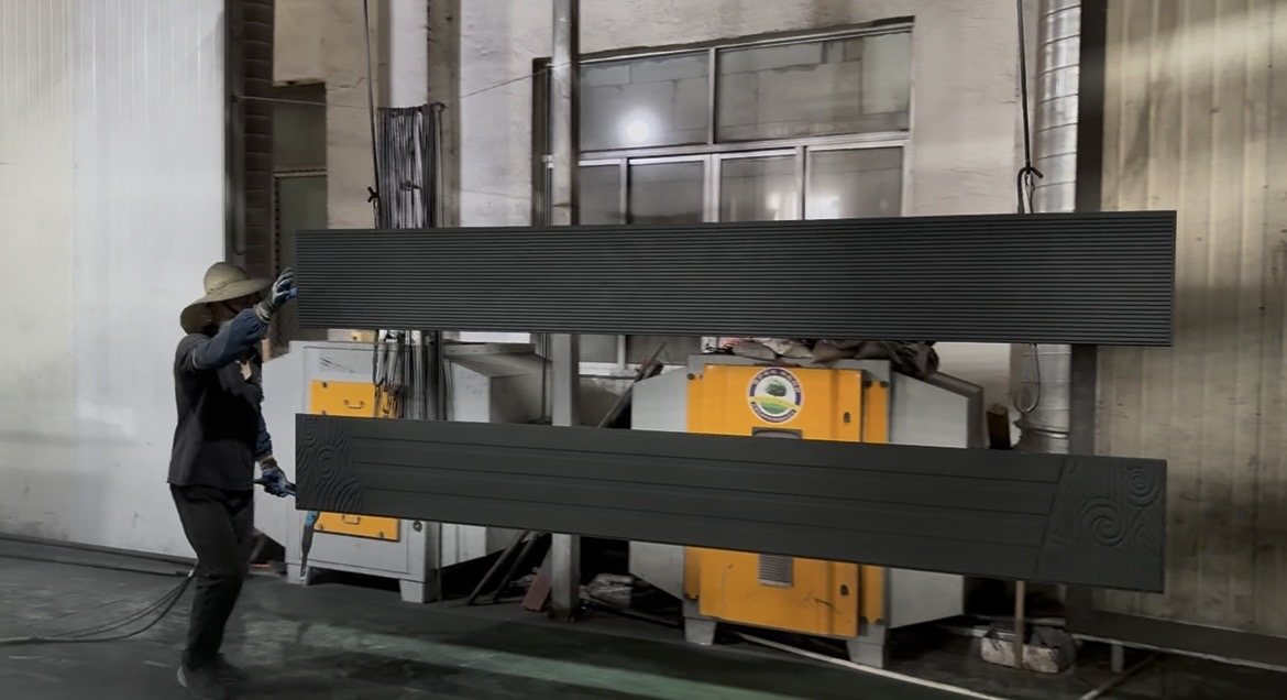 Large custom door frame production in factory
