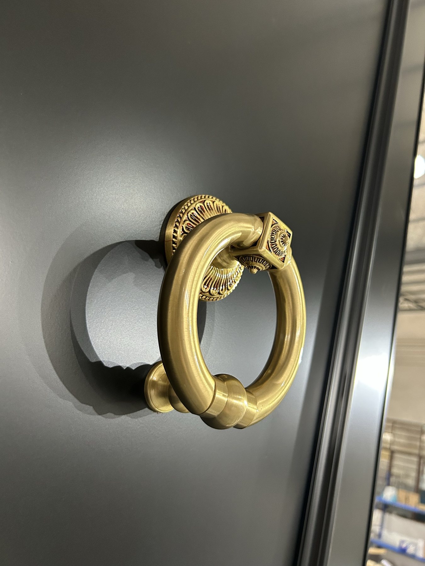 Bronze tone entrance door hardware and surface detail reference