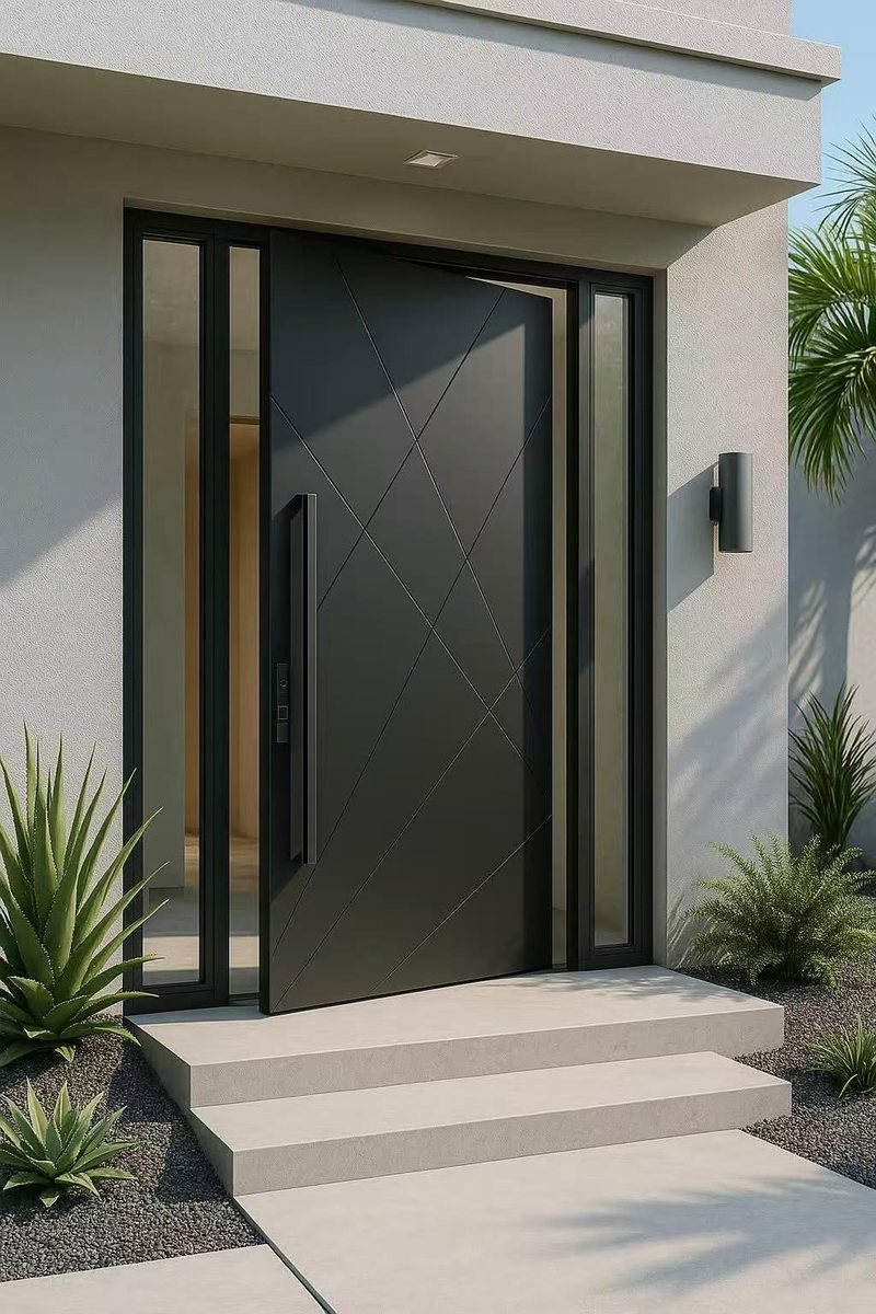 Modern black luxury villa pivot entrance