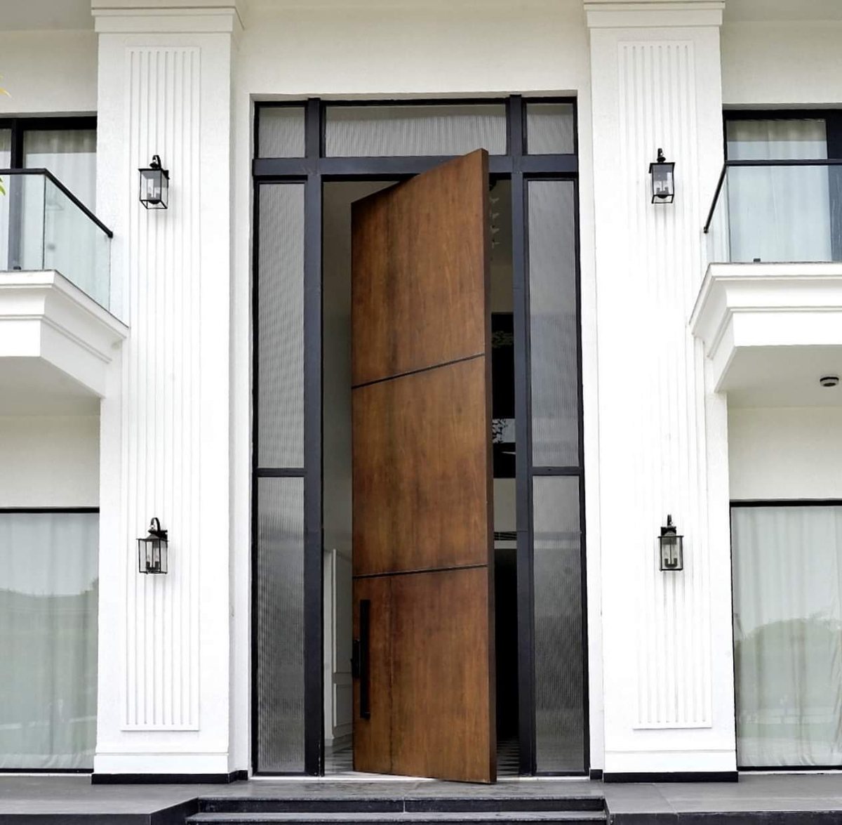 Luxury wood-look villa entrance door design reference
